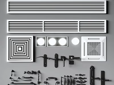 Various Types Of Air Conditioner Vents With Modern Grilles And Components 3d model