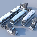 Various Commercial Vehicles Including Trucks And Buses On Gray Background