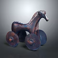 Classic Handmade Wooden Toy Horse Furniture With Decorative Wheels And Striped Details