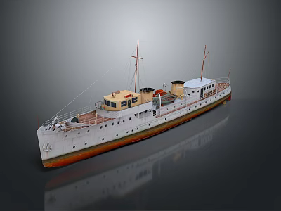 Vintage White Hull Ship Model With Orange Bottom Two Chimneys Upper Deck And Windows 3d model
