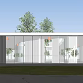 Modern Sales Office Building with Glass Curtain Wall Metal Exterior Surrounded by Trees And Grass