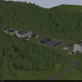 Industrial Factory Complex In Lush Green Hills With Modern Buildings Roads And Facilities