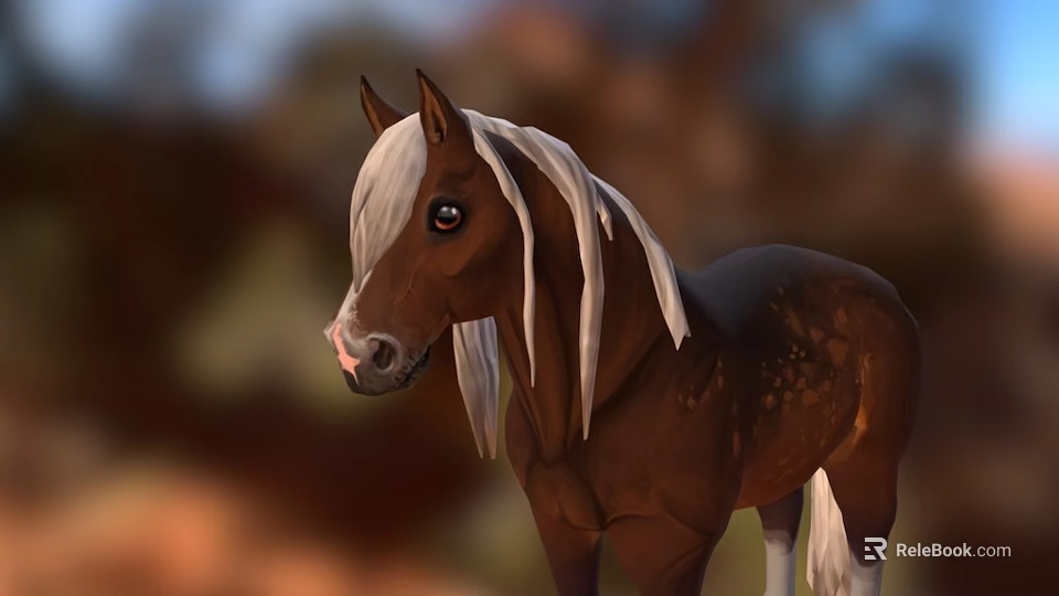 Brown Horse With White Mane And Tail Standing In Natural Outdoor Setting 3d model 