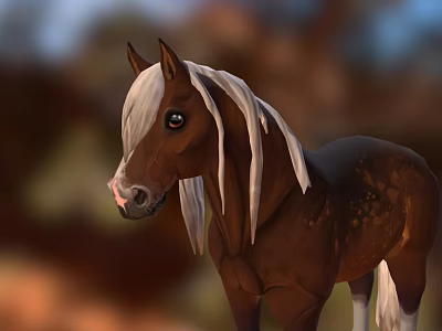 Brown Horse With White Mane And Tail Standing In Natural Outdoor Setting 3d model