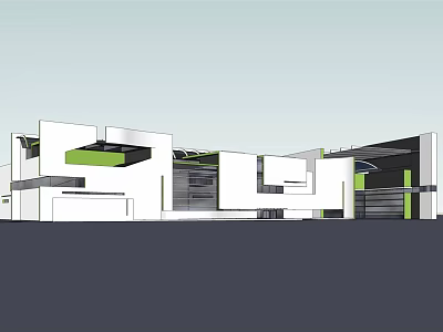Modern Architectural Design Featuring Geometric Structure White Facade And Green Accents On Building Exterior 3d model