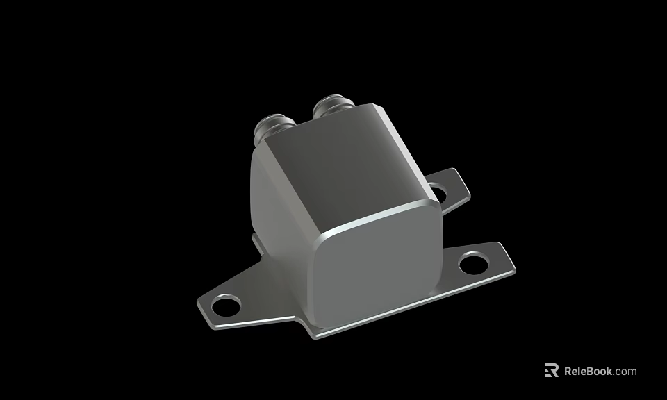 Metallic Square Industrial Component With Mounting Holes And Top Connectors 3d model 