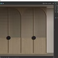 Modern Light Wood Wardrobe With Arched Lattice Panels And Black Round Handles