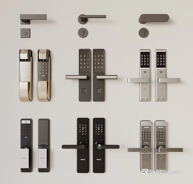 Modern Electronic Door Handles With Fingerprint Recognition In Black Silver Gold Designs 3d model 