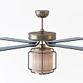 Modern Ceiling Fan With Lantern Shaped Light And Metallic Blades For Home Use