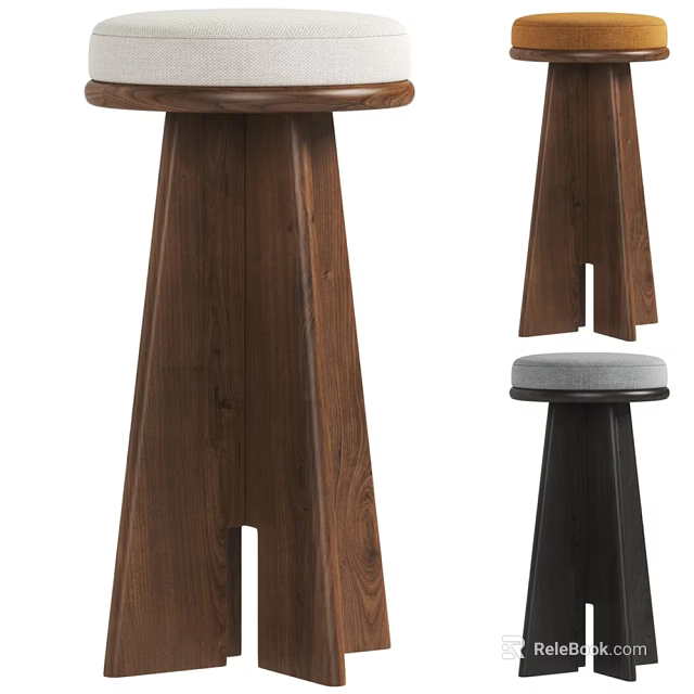 Modern Wooden Bar Stool With Tapered Legs And Upholstered Seat 3d model 