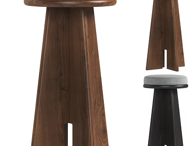 Modern Wooden Bar Stool With Tapered Legs And Upholstered Seat 3d model