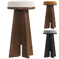 Modern Wooden Bar Stool With Tapered Legs And Upholstered Seat