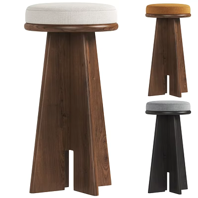Modern Wooden Bar Stool With Tapered Legs And Upholstered Seat 3d model