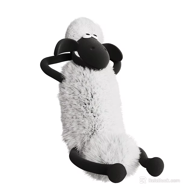 Cute Plush Sheep Doll with Soft White Fur Black Face Relaxed Sitting Pose 3d model 