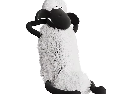 Cute Plush Sheep Doll with Soft White Fur Black Face Relaxed Sitting Pose 3d model