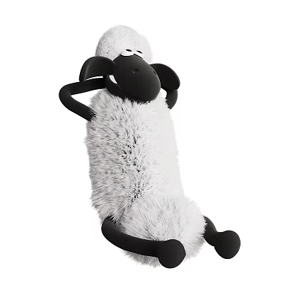 Cute Plush Sheep Doll with Soft White Fur Black Face Relaxed Sitting Pose 3d model
