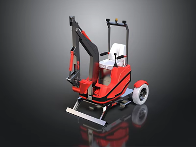 Red Compact Construction Vehicle With Mechanical Arm And White Wheels 3d model