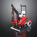 Red Compact Construction Vehicle With Mechanical Arm And White Wheels