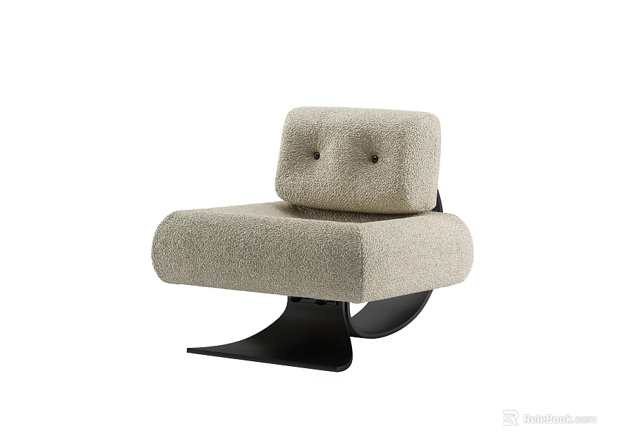 Beige Single Seater Sofa With Button Tufted Backrest And Black Metal Base 3d model