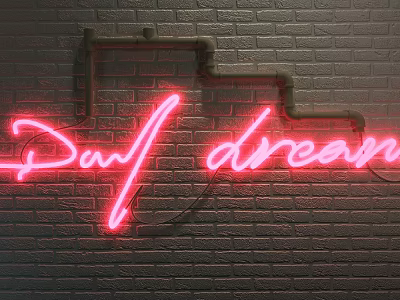 Modern Pink Neon Decorative Light Mounted on Industrial Brick Wall 3d model
