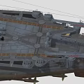 Detailed Battleship Warship Model With Gray Hull Deck Turret And Mast