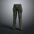 Functional Green Cargo Pants With Belt And Multiple Pockets For Utility Workwear Style 3d model
