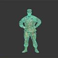 Military Soldier In Camouflage Uniform Standing With Hands On Hips Against Gray Background