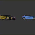 Yellow Purple And Blue Convertible Sports Cars With Modern Design On Gray Background