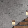 Modern Concrete Wall Interior With Wooden Stairs And Recessed Lights