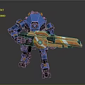 Blue And Orange Mech Robot Character With Large Orange Mechanical Weapon 3d model