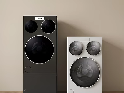 Black and White Front Load Washing Machines With Sleek Modern Design And Circular Doors 3d model