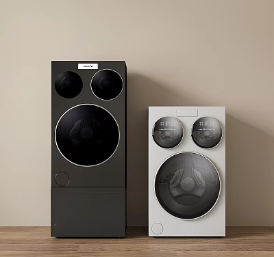 Black and White Front Load Washing Machines With Sleek Modern Design And Circular Doors 3d model