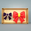 Elegant Decorative Ornament Set in Golden Box with Purple and Red Bows and Yellow Center