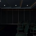 Modern Meeting Room Interior With Green Chairs Dark Blue Carpet And Gray Walls