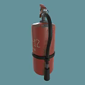 Red Portable Fire Extinguisher With Black Hose And Safety Instruction Labels