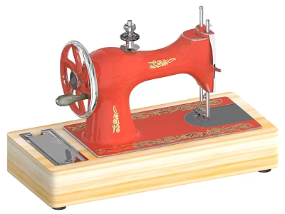 Vintage Red Industrial Sewing Machine with Wooden Base and Gold Accents by JUKI 3d model