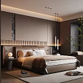 Modern Brown Bedroom Interior Design With Leather Headboard Pendant Lights And Indoor Plant