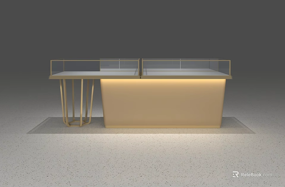 Modern Display Shelf With Glass Top And Golden Metal Frame For Retail Showcase 3d model 