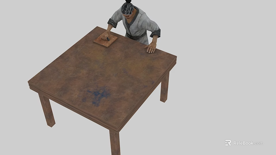 Traditional Agricultural Equipment With Wooden Workbench And Manual Farming Tool 3d model 