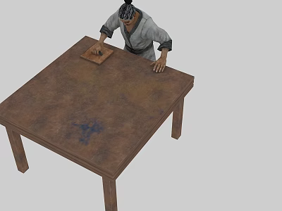 Traditional Agricultural Equipment With Wooden Workbench And Manual Farming Tool 3d model