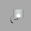 Modern Wall Sconce With Metal Bracket And Glass Shade Mounted On White Wall Illuminated