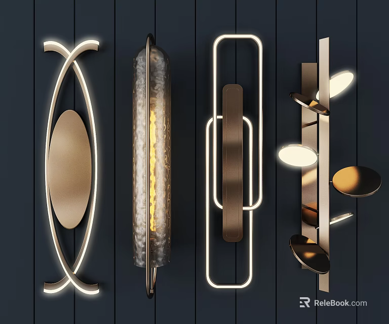 Modern Decorative Wall Lamps Featuring Unique Designs and Sleek Metallic Frames for Home Interior Lighting 3d model 