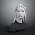 Woman 3D Model Bust with Long Hair and Black Top Against Gray Background