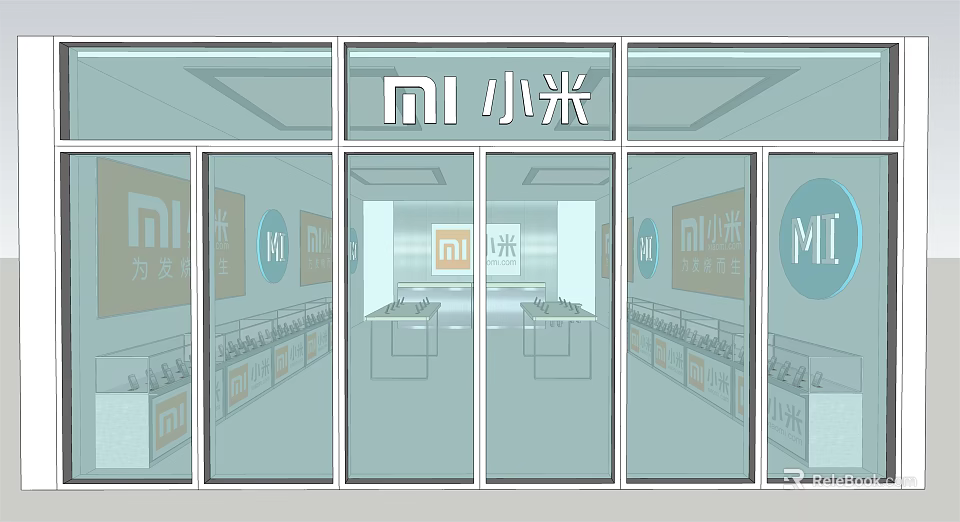 Xiaomi Modern Digital Store With Glass Front And Product Displays 3d model 