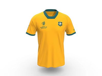 Yellow Sports Jersey With Green Collar Cuffs And World Cup Australia Logos 3d model