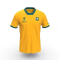 Yellow Sports Jersey With Green Collar Cuffs And World Cup Australia Logos