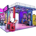 Chinese Medicine Shop Interior With Neon Signs Vintage Electronics And Arcade Machines