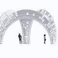 Modern Outdoor Curved Pergola Structure With Hollow Design And Human Figure