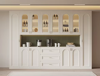 French Cream Style Wine Cabinet Sideboard 3d model