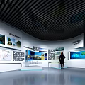 Spacious Exhibition Hall Interior With Display Walls Information Graphics And Display Stands